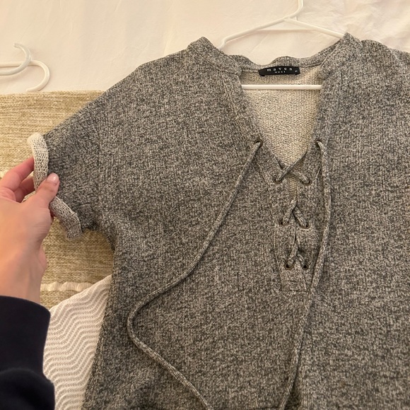 Maven West Grey Peplum Lace Up Top - Picture 5 of 5